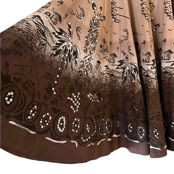 Millennium Brown Cotton Full Circle Brown Tropical Print and Sequin Skirt M/L - Picture 5 of 9
